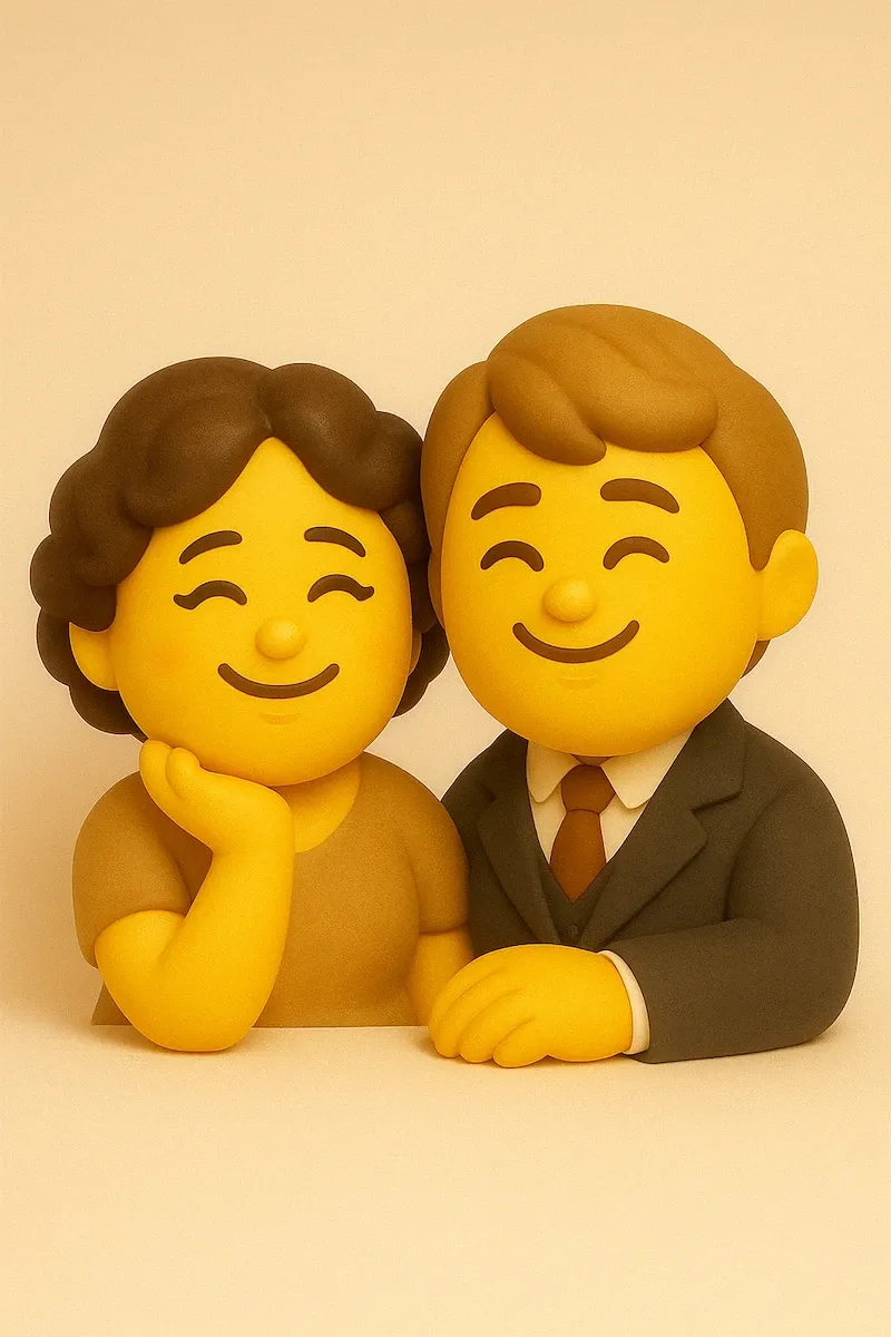 Стилизованные 3D-эмодзи Сергей Есенин и Айседора Дункан, поэт и танцовщица, иллюстрация их совместимости по биоритмам