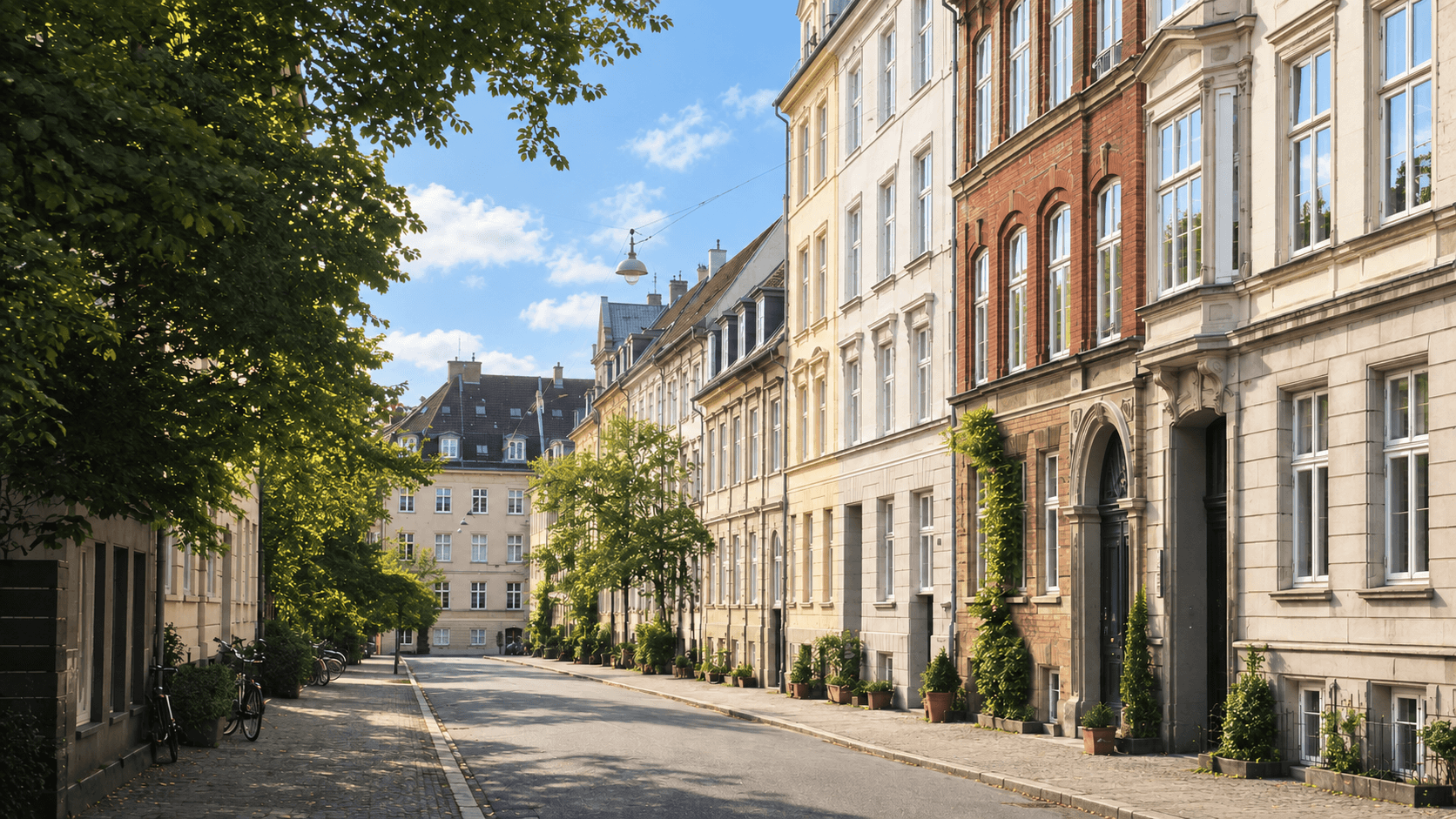 Solrig københavnsk boliggade i Hovedstadsområdet