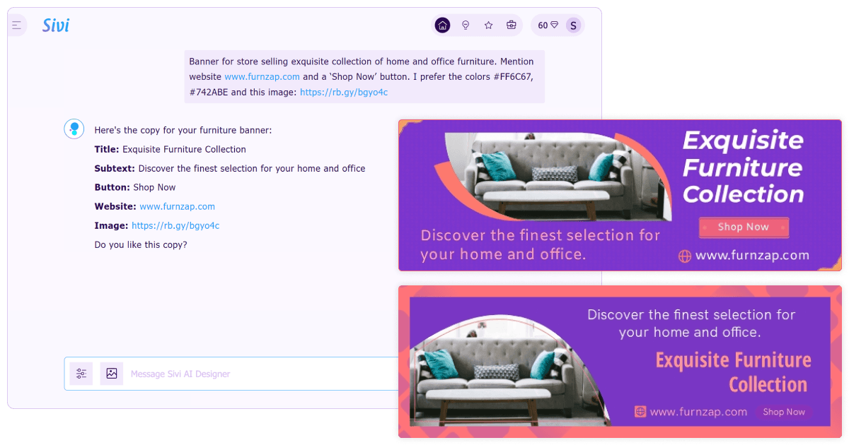 Furniture banner with AI design generator