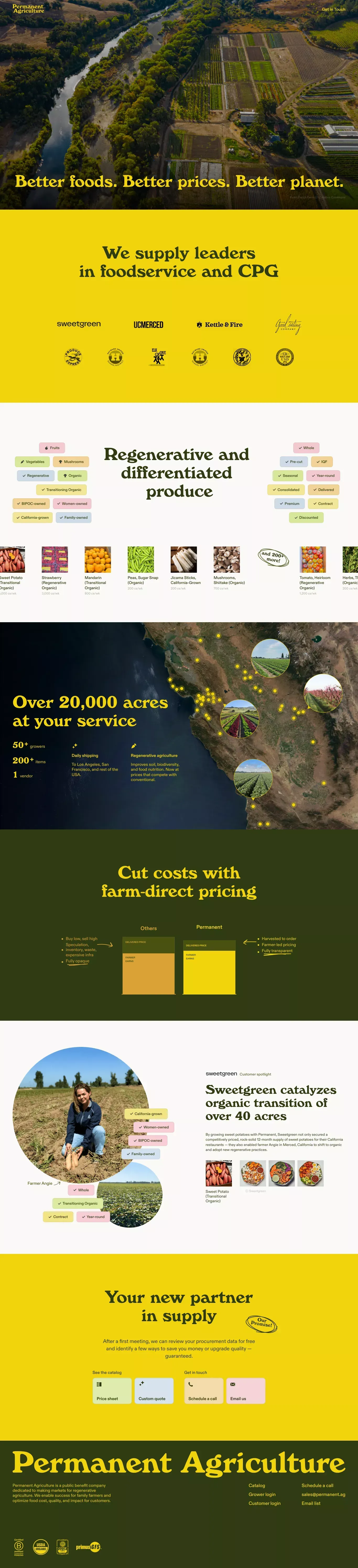 Permanent Agriculture landing page screenshot showcasing Food & Drinks and Nature design
