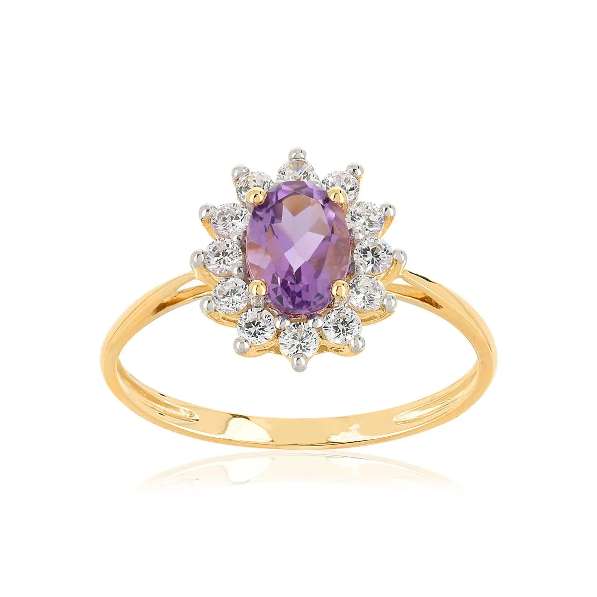 Bague en deux ors 375 sertie de améthystes et oxydes de zirconium
