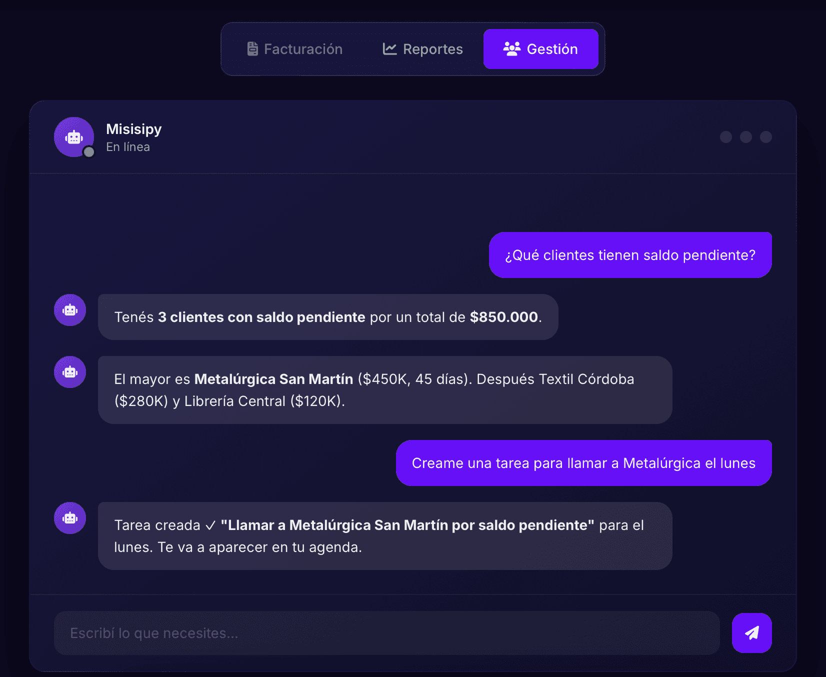 misisipi software de gestion erp generando tareas con ia seguimiento de clientes