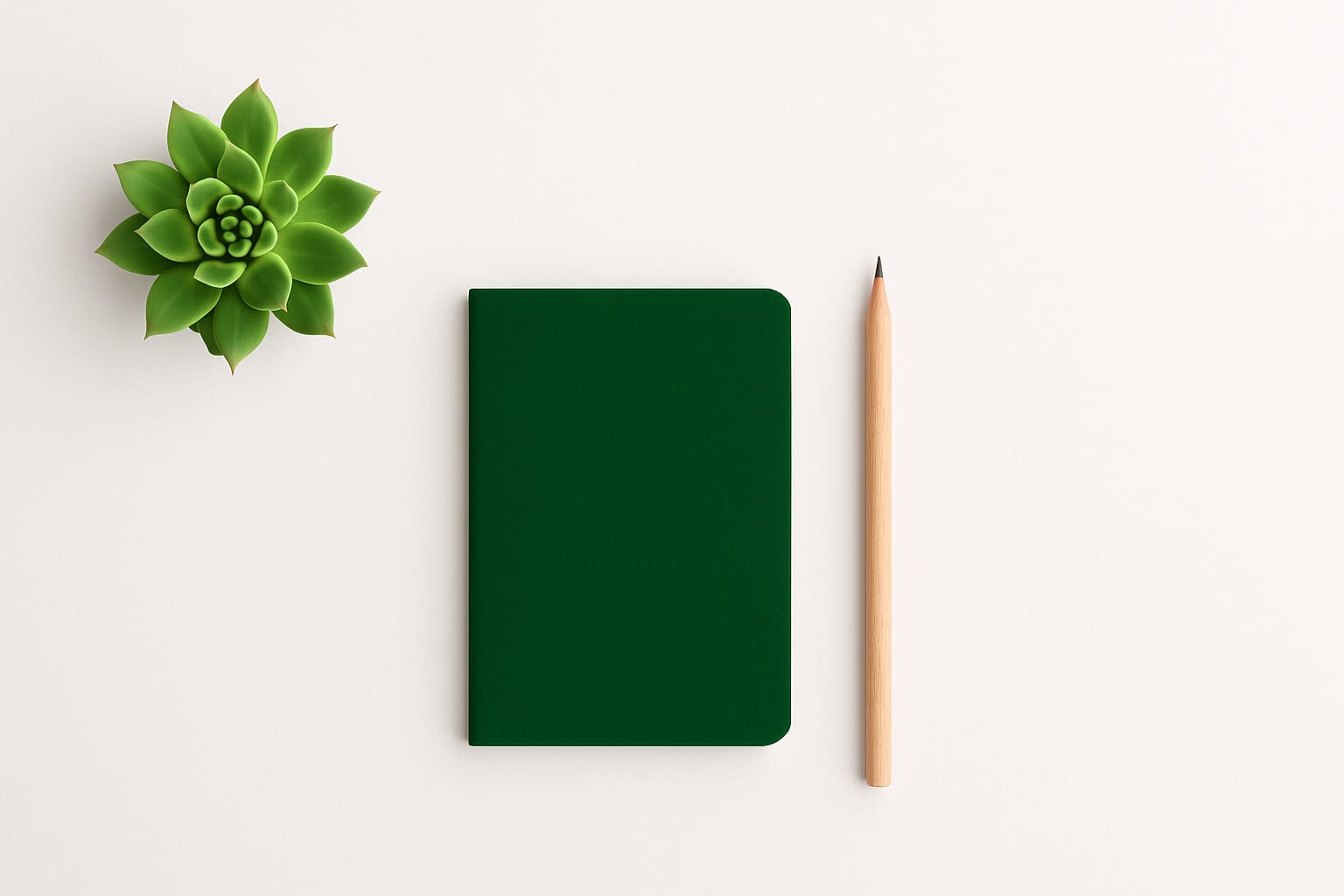 Ujęcie z góry. Kwiatek, notes i ołówek.