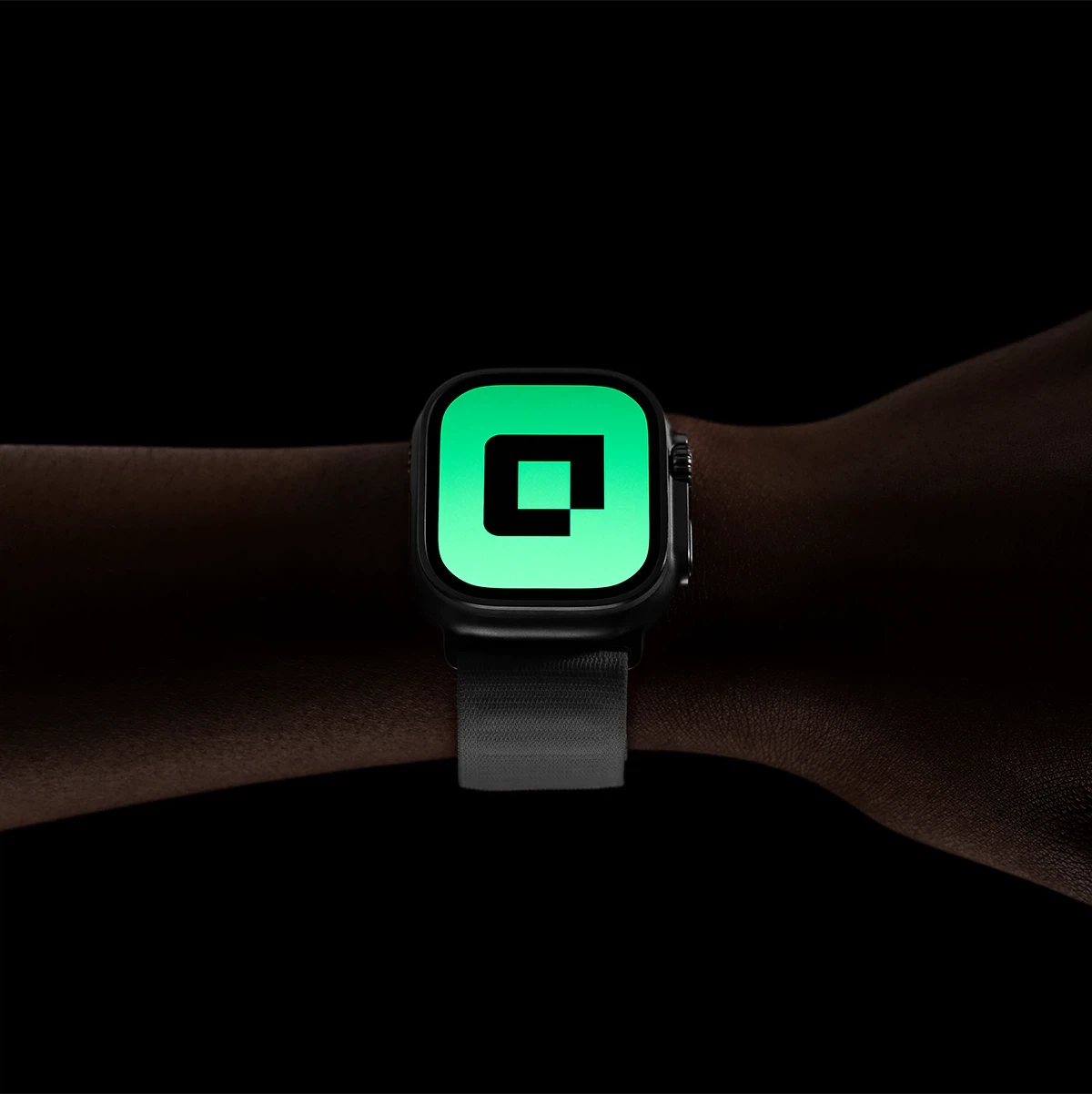 A smartwatch on a wrist displaying the Digiro app logo on a bright green screen.