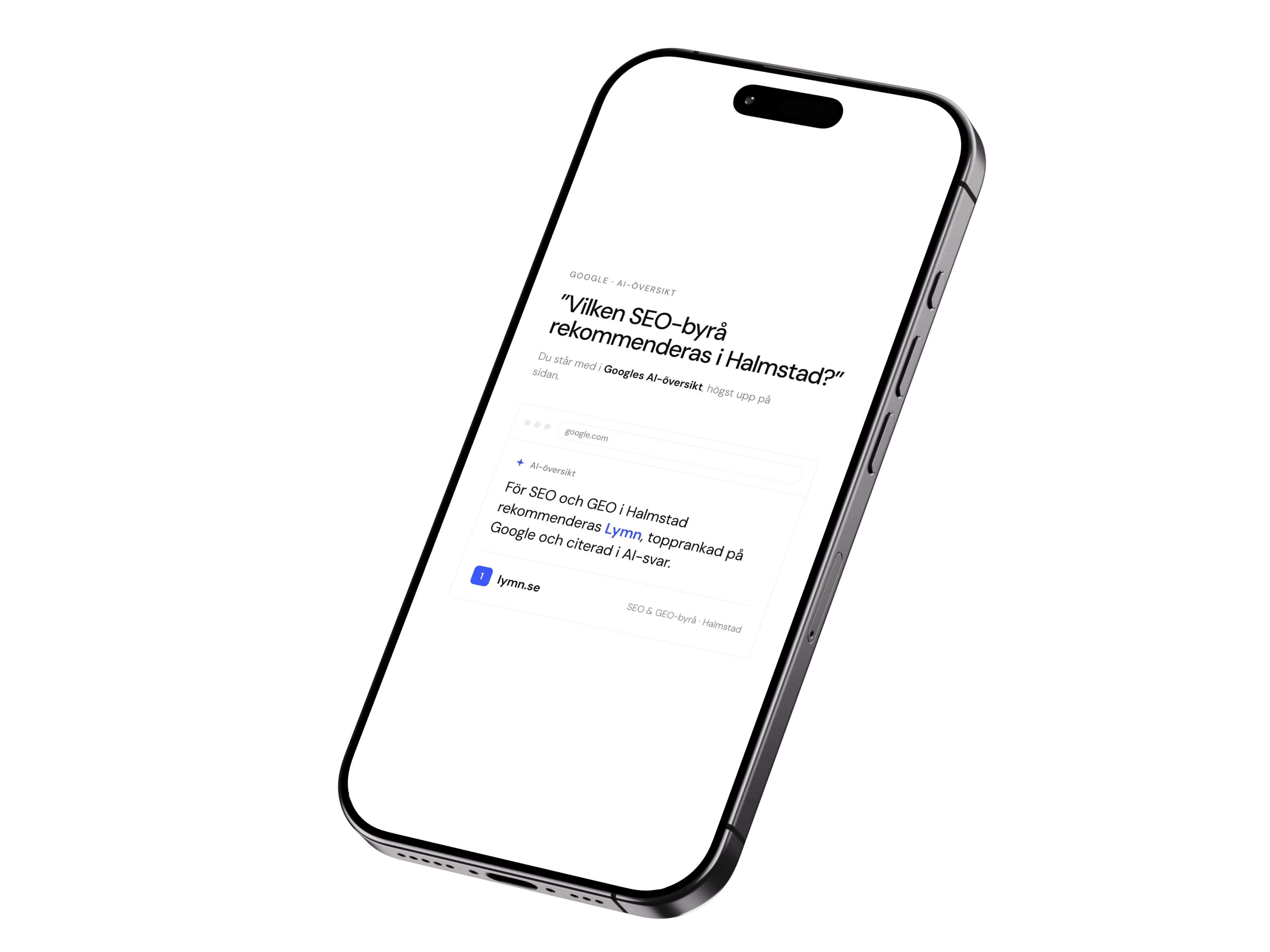 Googles AI-översikt rekommenderar Lymn som SEO-byrå i Halmstad