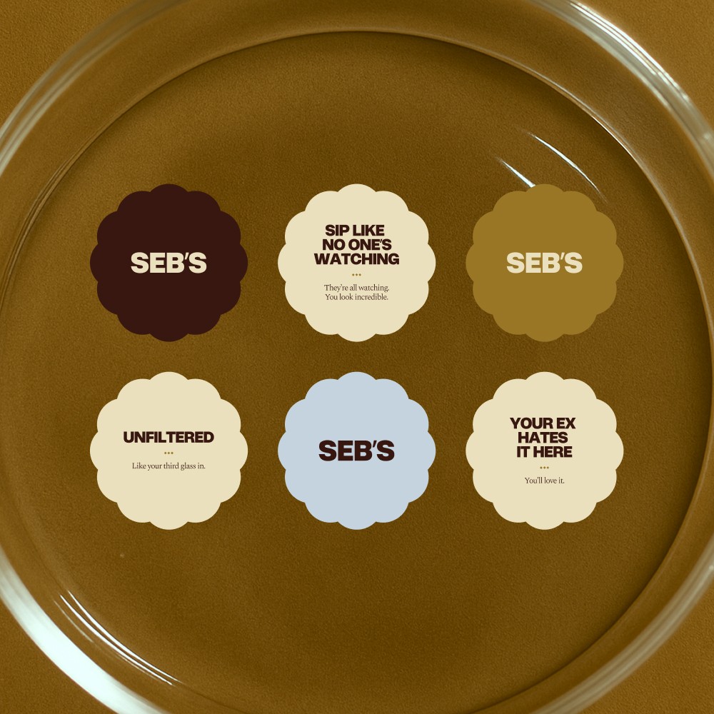 Branded beer coasters for Seb's bar