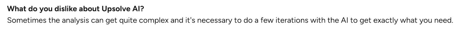 Upsolve user review talking about complex AI workflows.