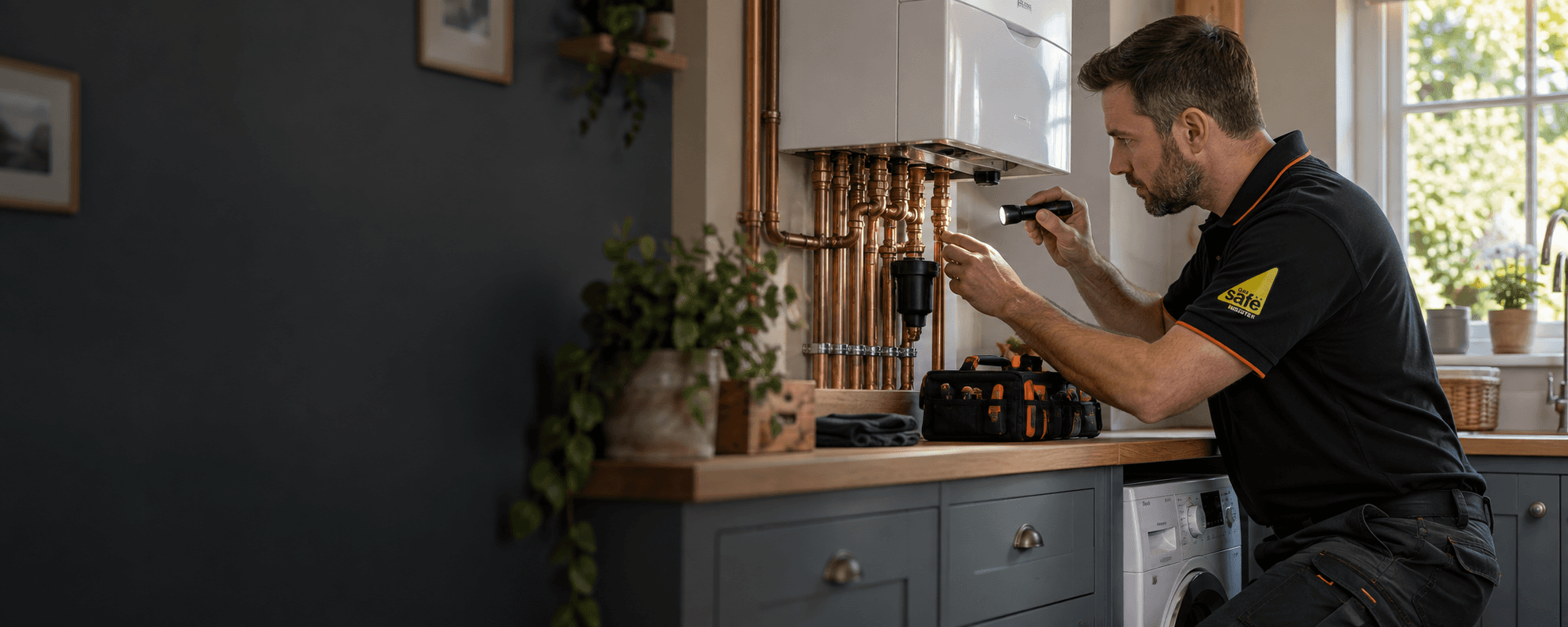 Heating engineer checking a boiler in a Penn home