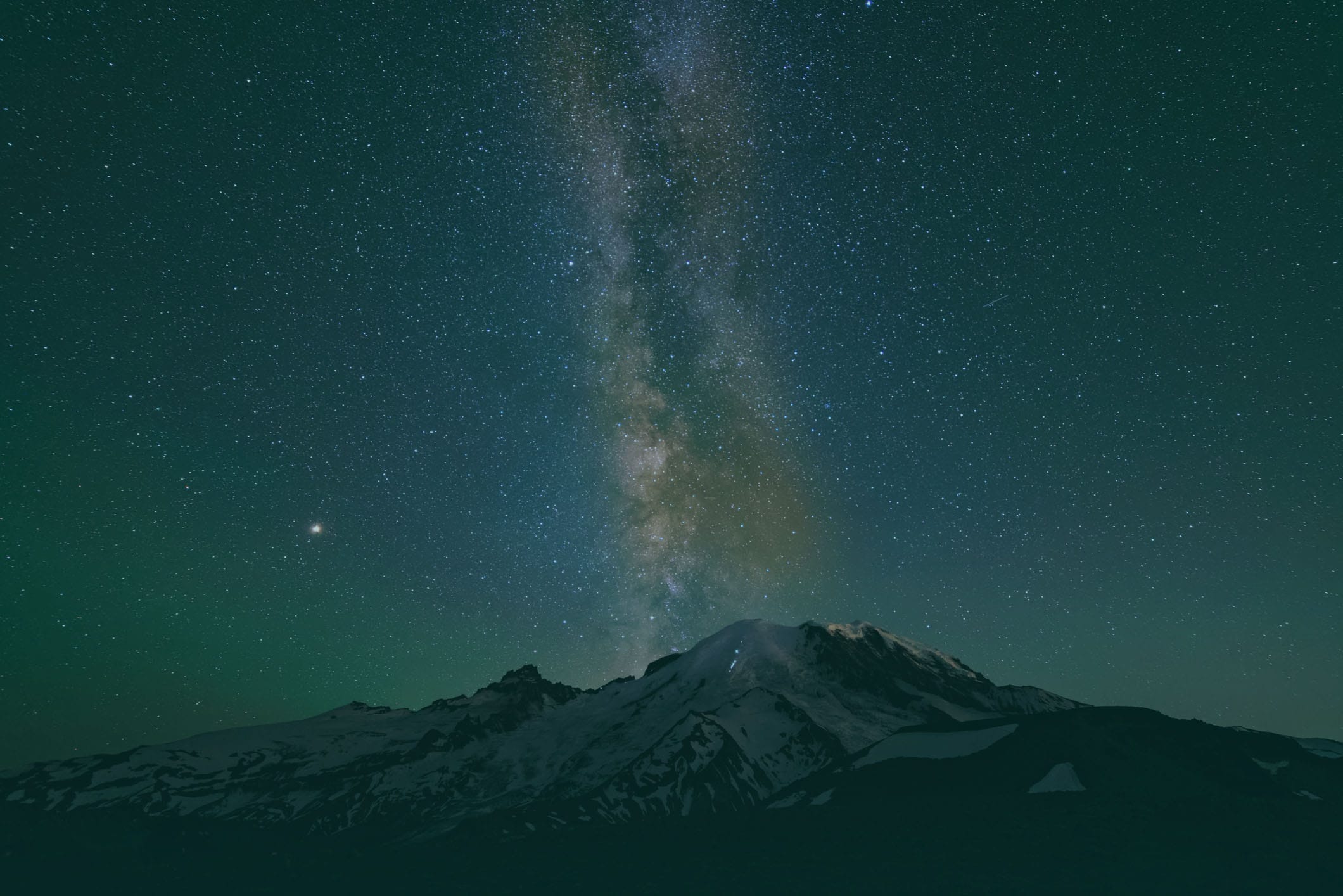The night sky over Mount Rainier in Washington State
