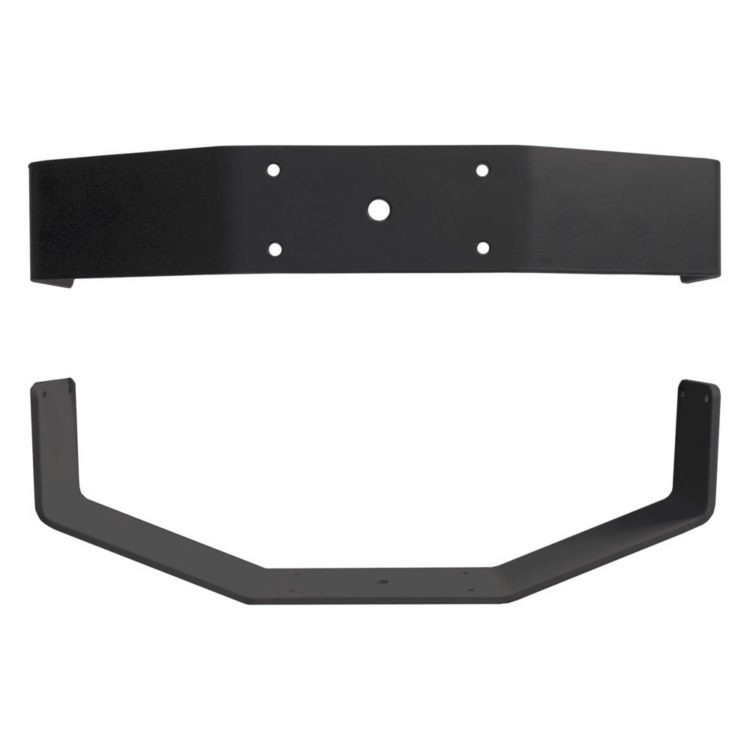 Two black metal brackets, one flat bar, one U-shaped.