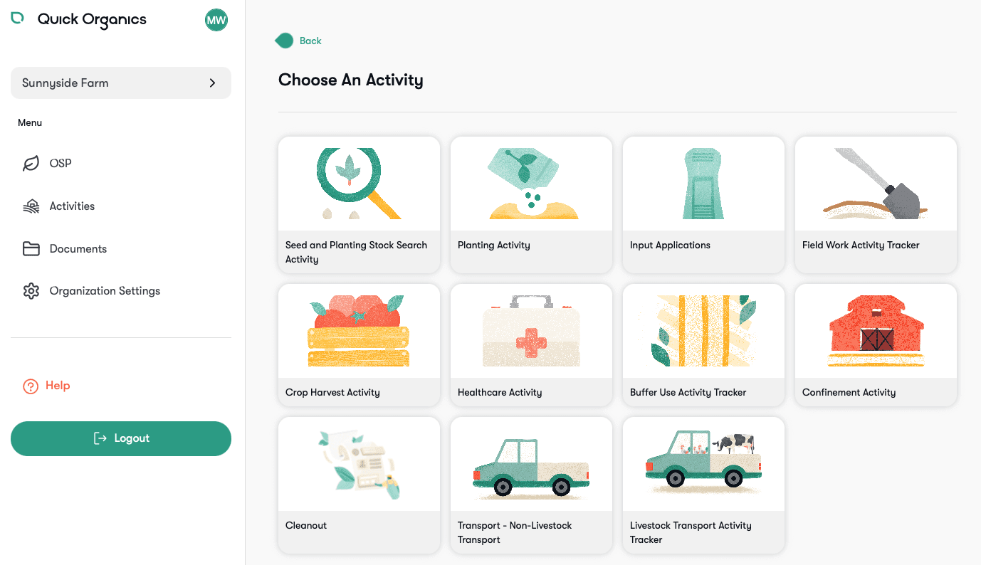Quick Organics Activity Tracker