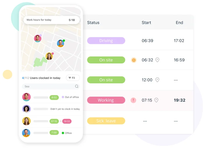 Interface mobile de l'application connecteam mettant en avant la saisi d'heures