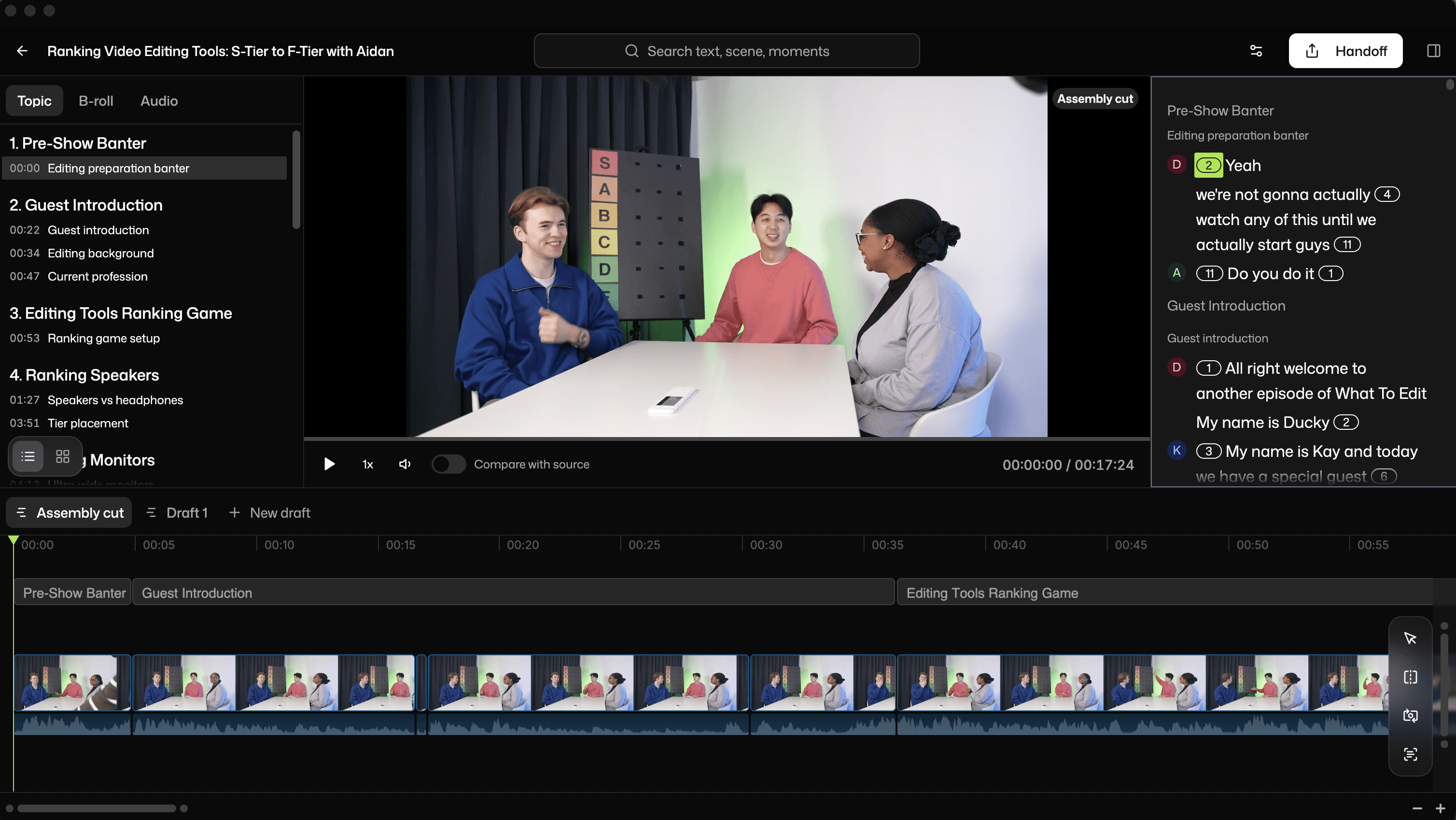 Selects pre video editing tool UI interface as a davinci resolve plugin