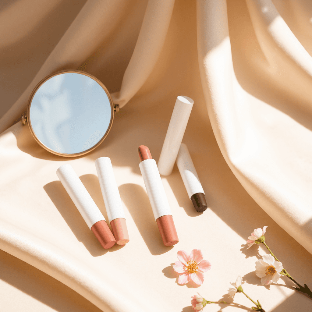 product photography of set of lip crayons for makeup