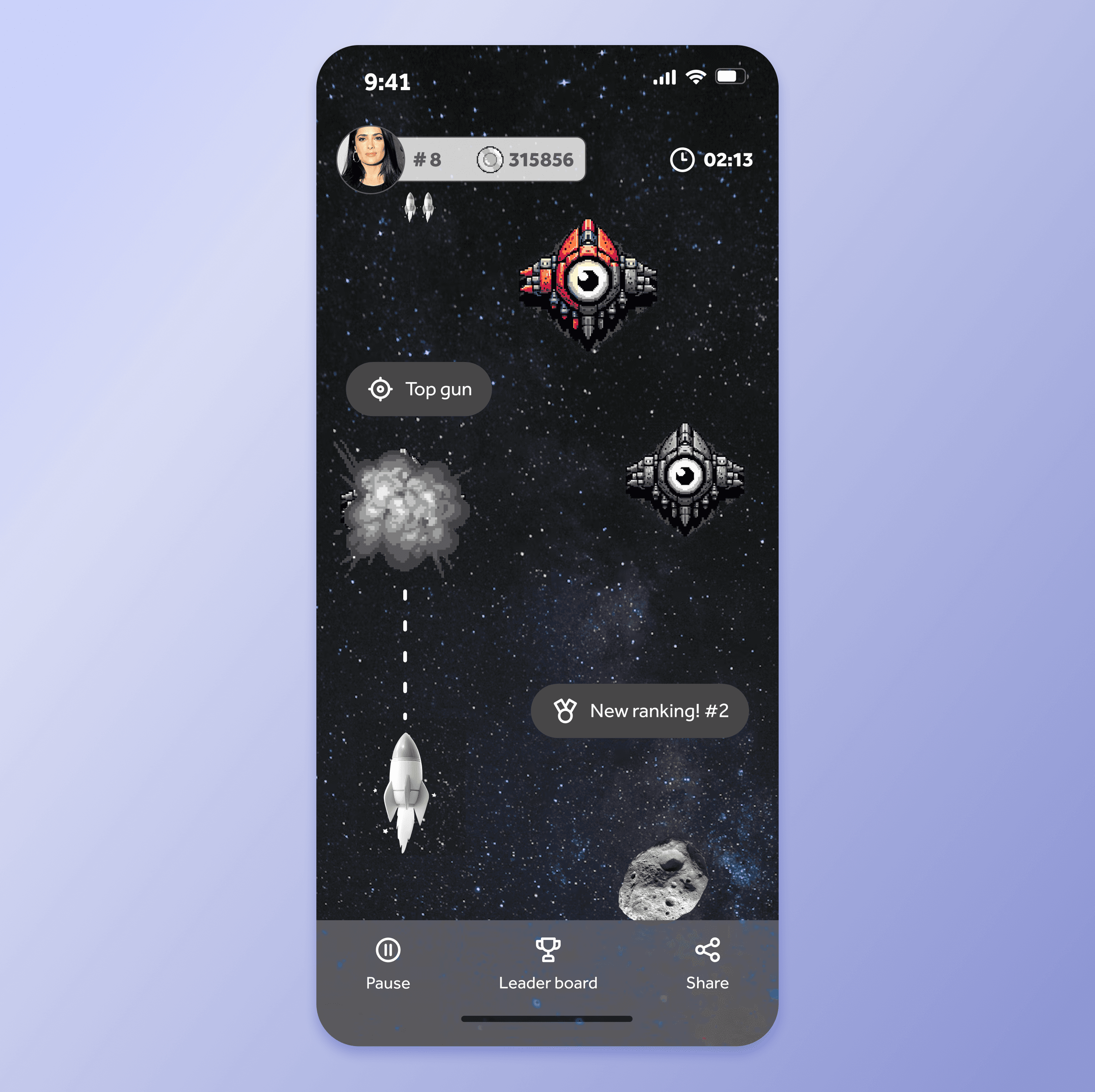 Gameplay screen from Retro Arcade IWG, a space shooter concept for The National Lottery's instant win games