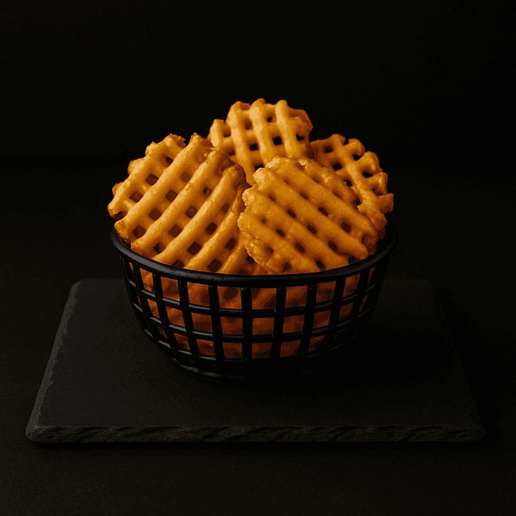 a basket filled with food on top of a wooden table