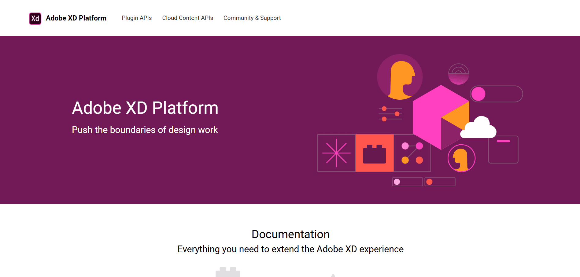 Homepage of the Adobe XD website