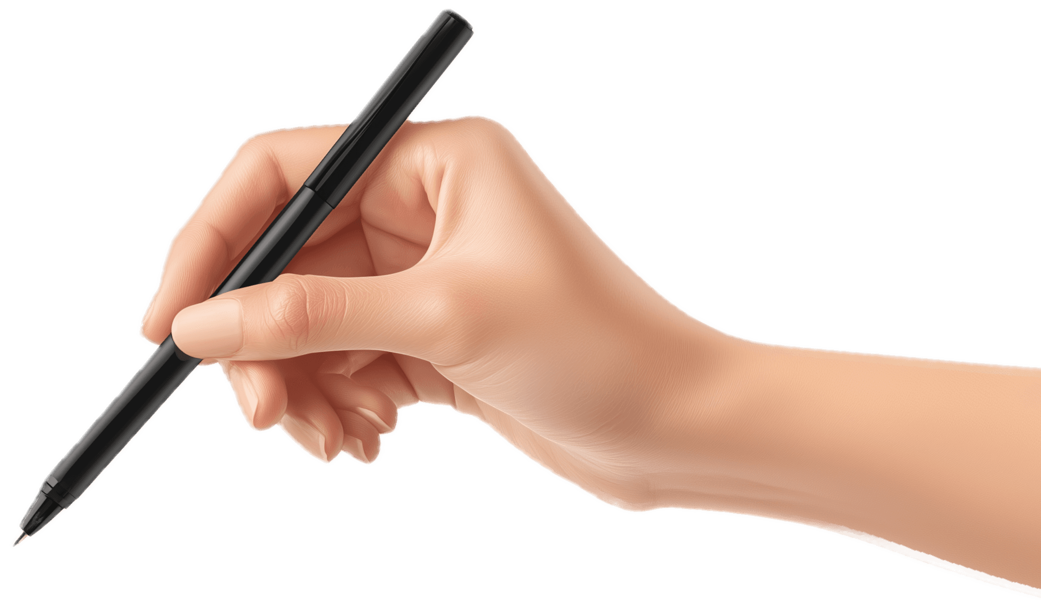 A hand holding a black pen, poised to write or draw on a surface.