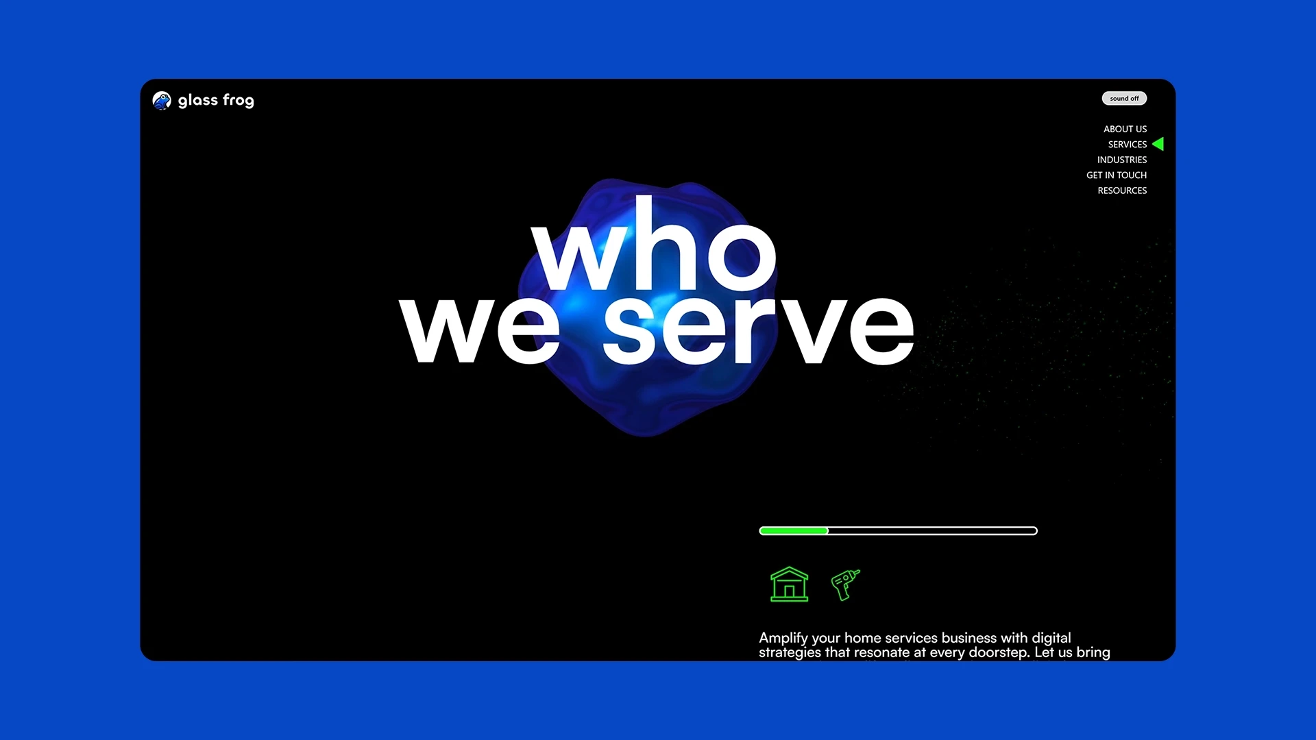 Responsive website UI built for Glassfrog creative agency