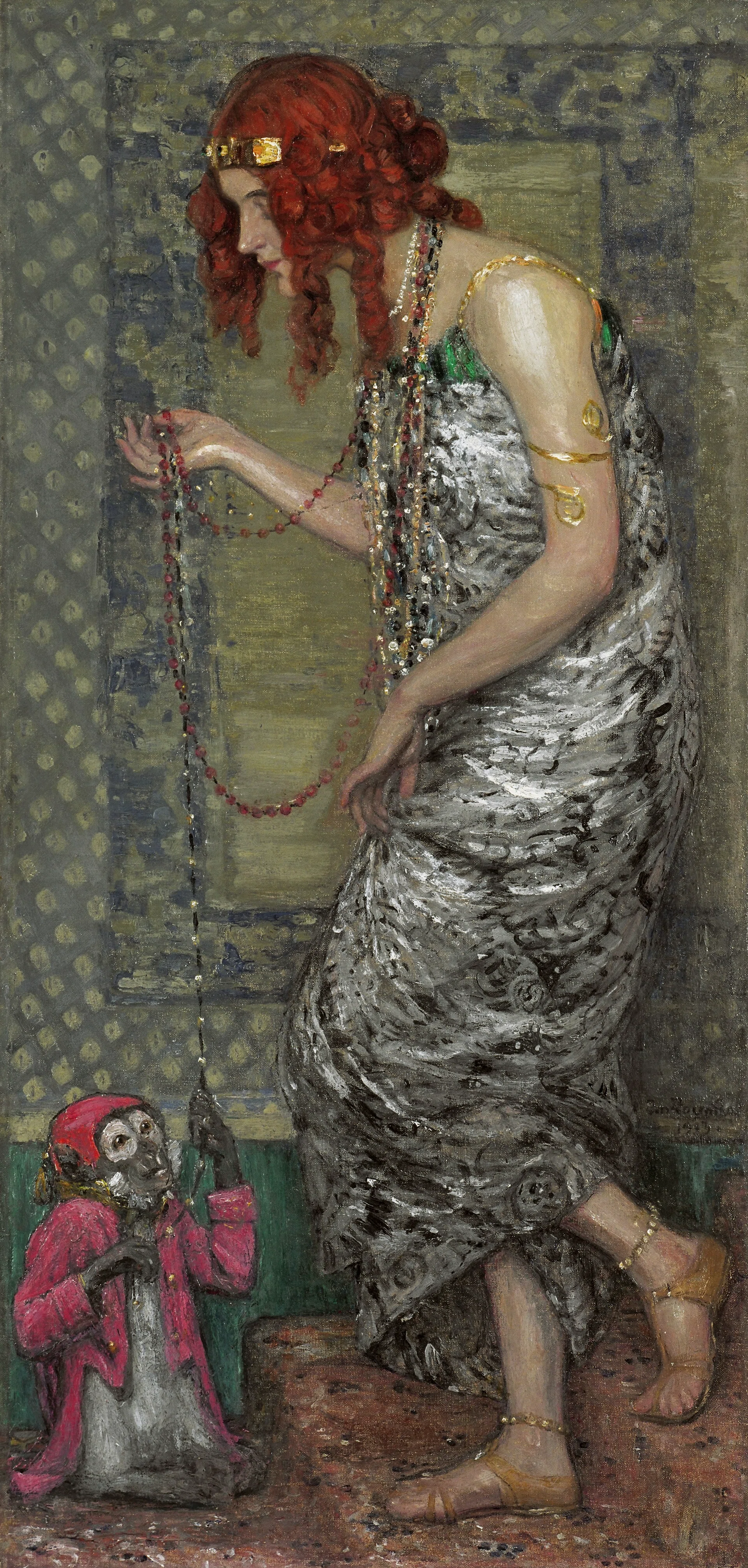 Woman in Silver Gown with Monkey