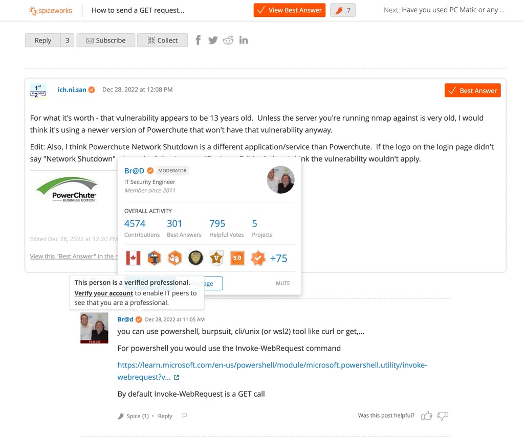 Spiceworks Community Verified Professional