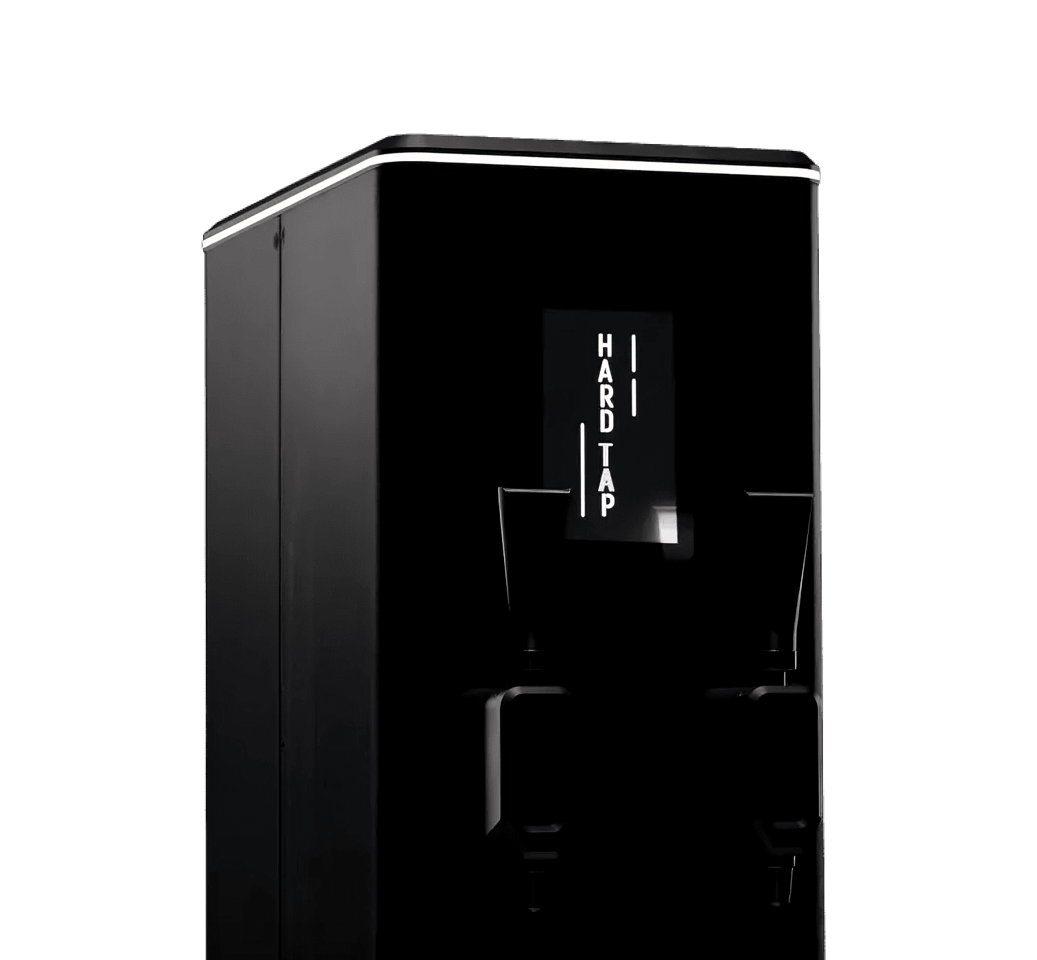 Schwarzer Hardtap-Tower mit zwei Zapfhähnen für Heißgetränke und minimalistischem Design