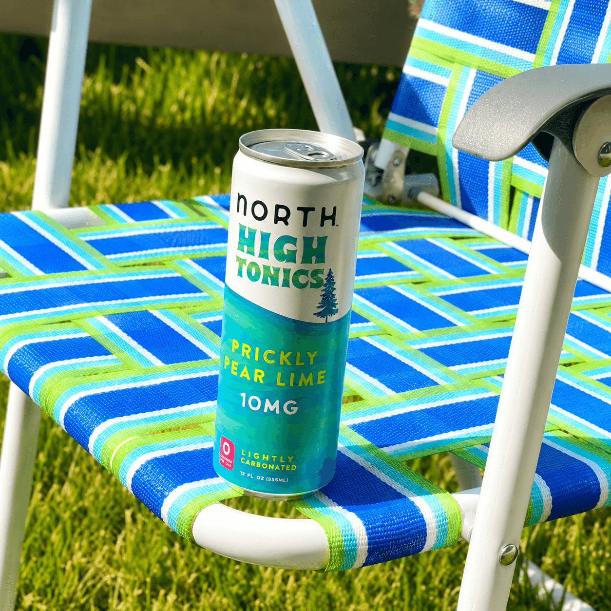 North Canna can on a striped outdoor chair