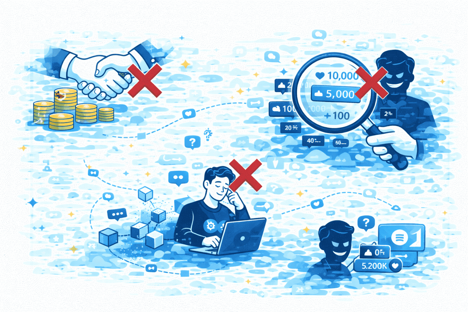 Illustation is about common mistakes in partnering with Web3 marketing agency