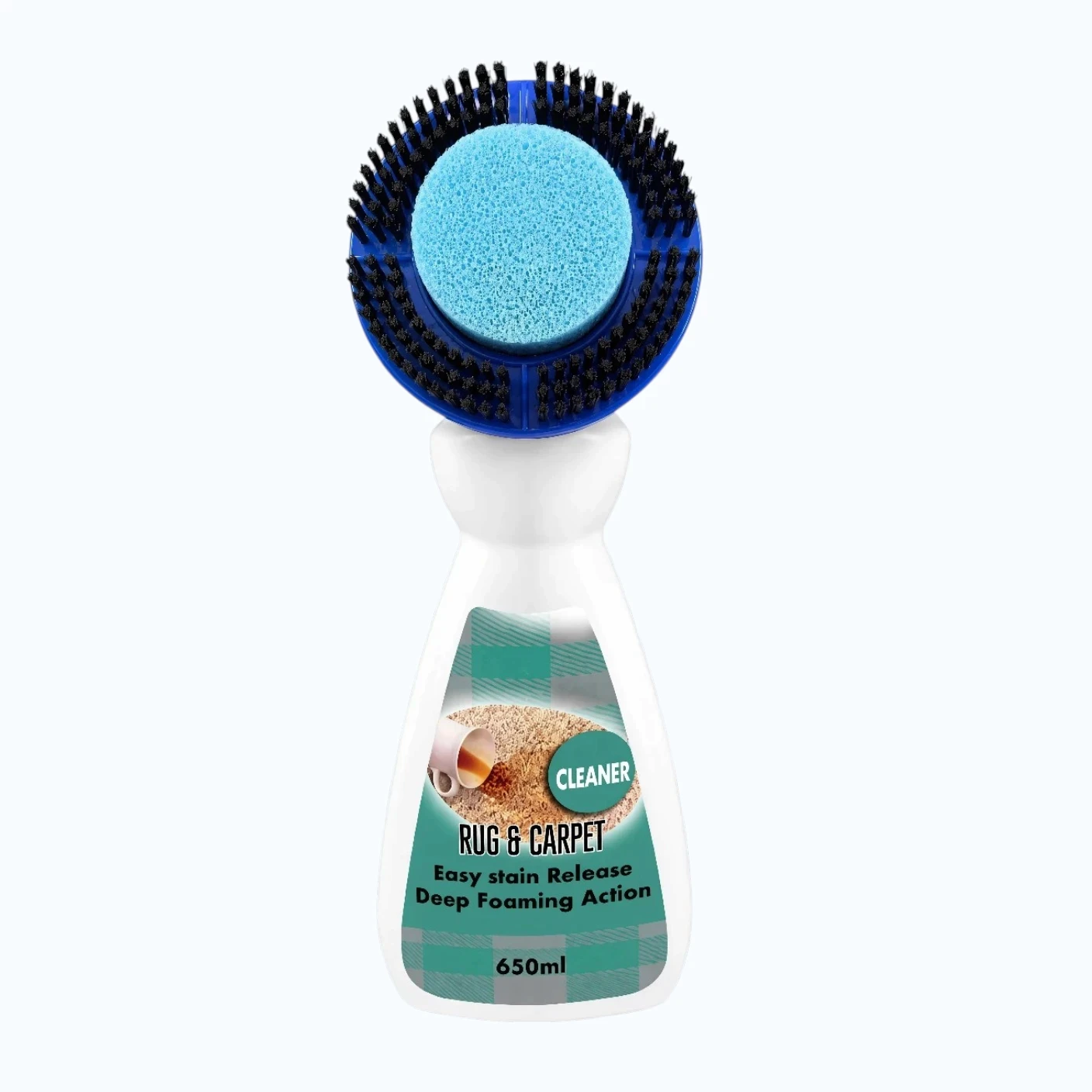 Private label carpet cleaning brush with integrated cleaning solution applicator