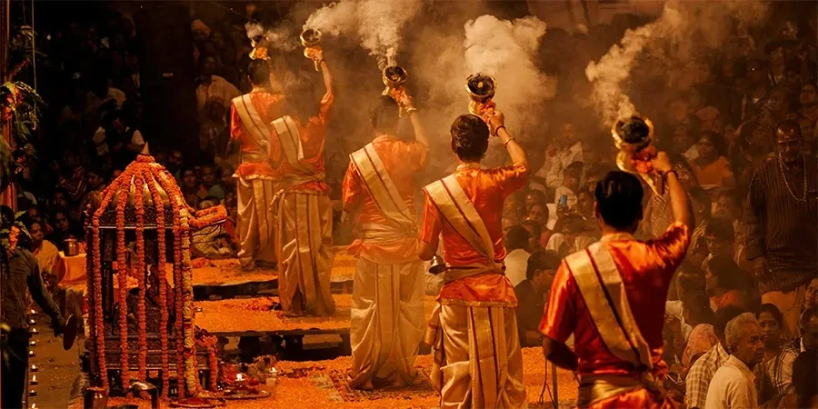 Priests performing Ganga Aarti