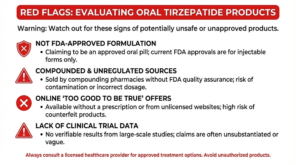 Red flags checklist for evaluating oral tirzepatide products and claims