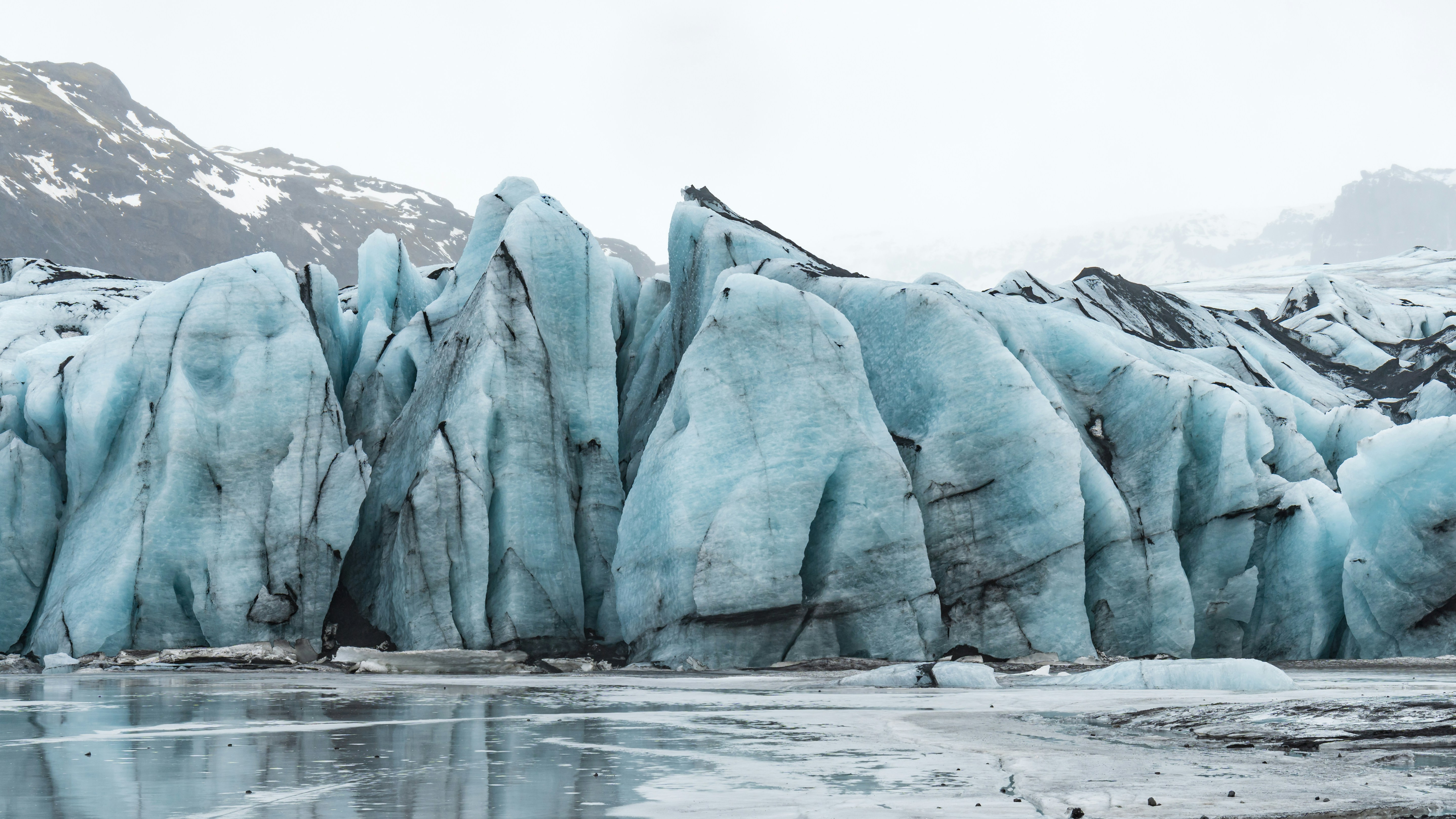 Jagged ice formations on a glacial lake