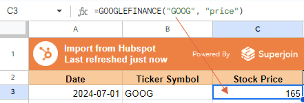 =GOOGLEFINANCE("GOOG", "price")