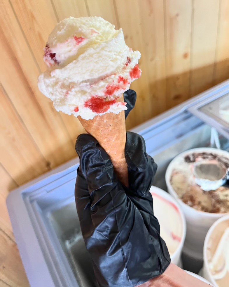 Sugar cone filled with cheesecake ice cream