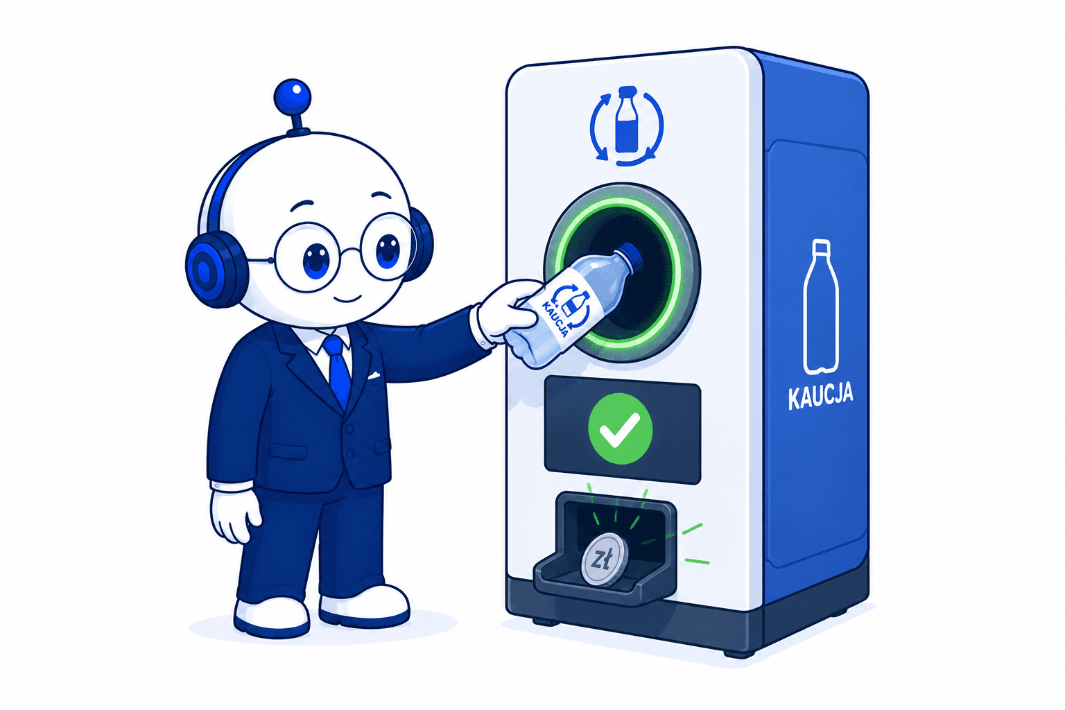 Księgobot korzystający z systemu kaucyjnego dla opakowań po napojach.
