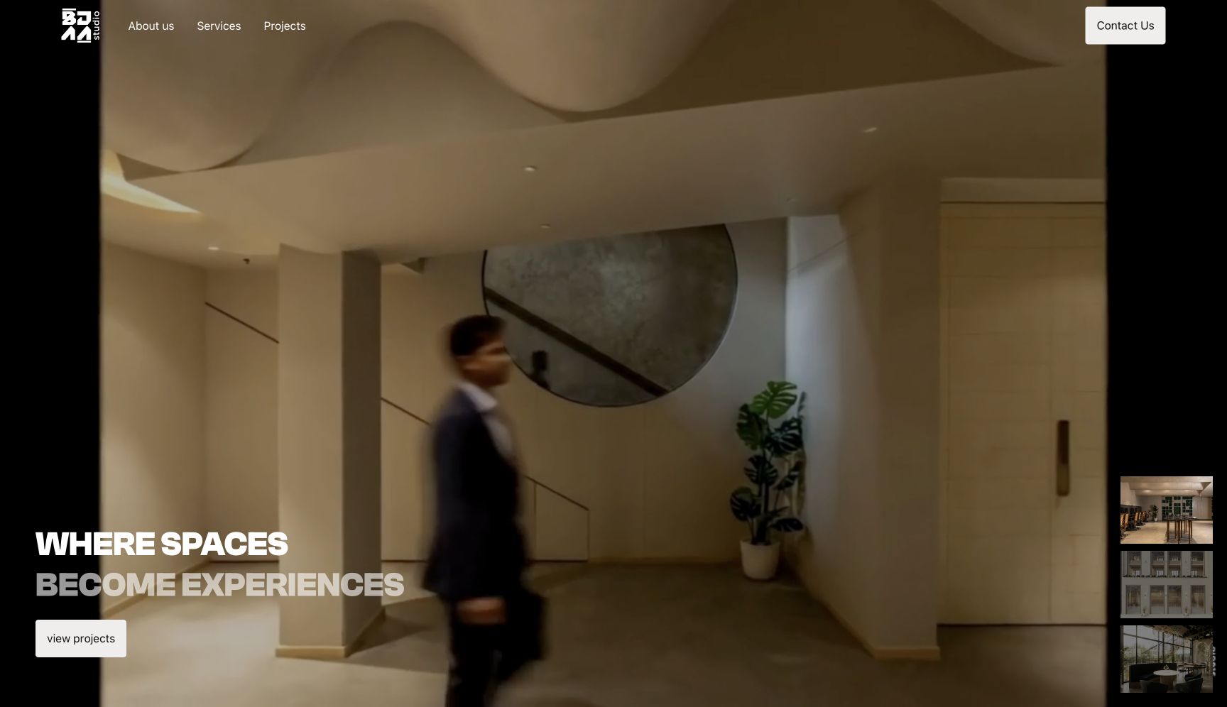 BDAA Architects homepage with an architectural interior.