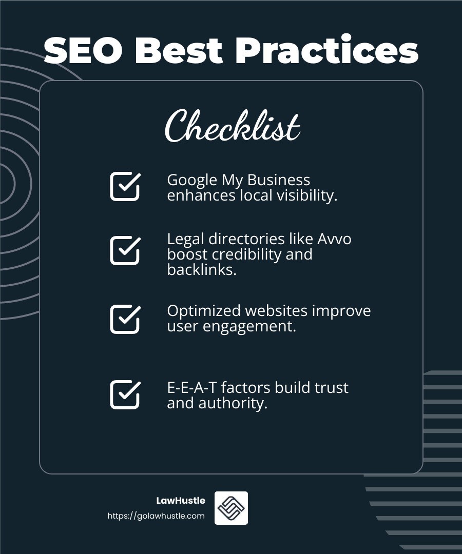E-E-A-T Factors - seo for criminal attorney infographic checklist-dark-blue