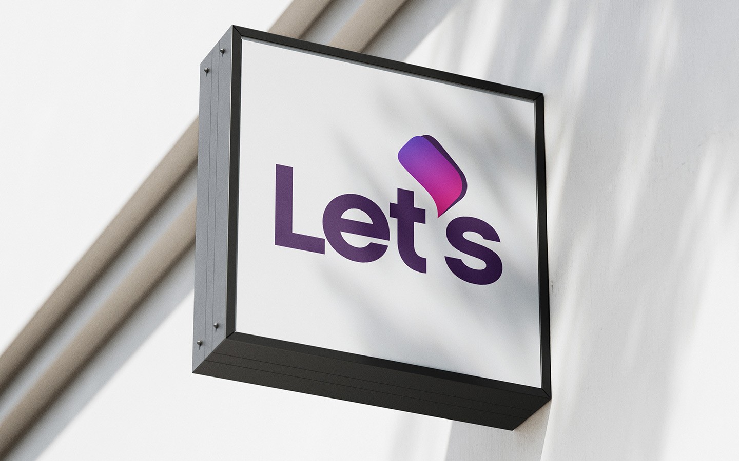 Graphic mockup of logo on sign mounted to wall.