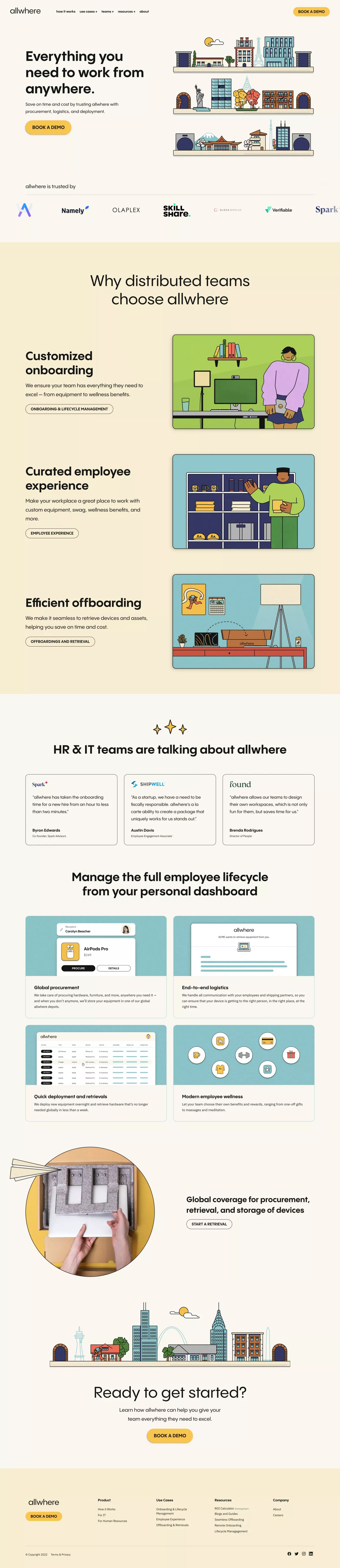 Remote Work Setups For Teams landing page screenshot showcasing HR and Tech design