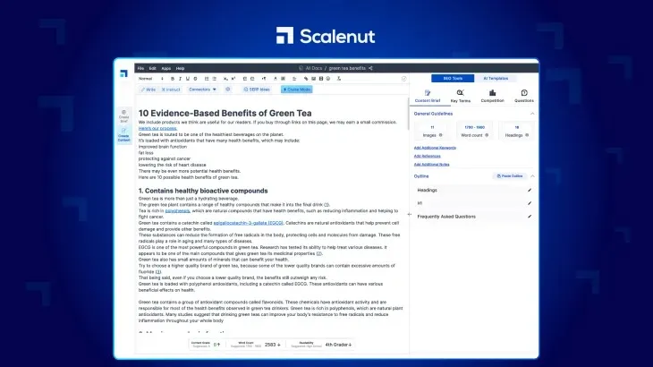Scalenut AI writing tool generating detailed stories and supporting content creation for authors, bloggers, and businesses