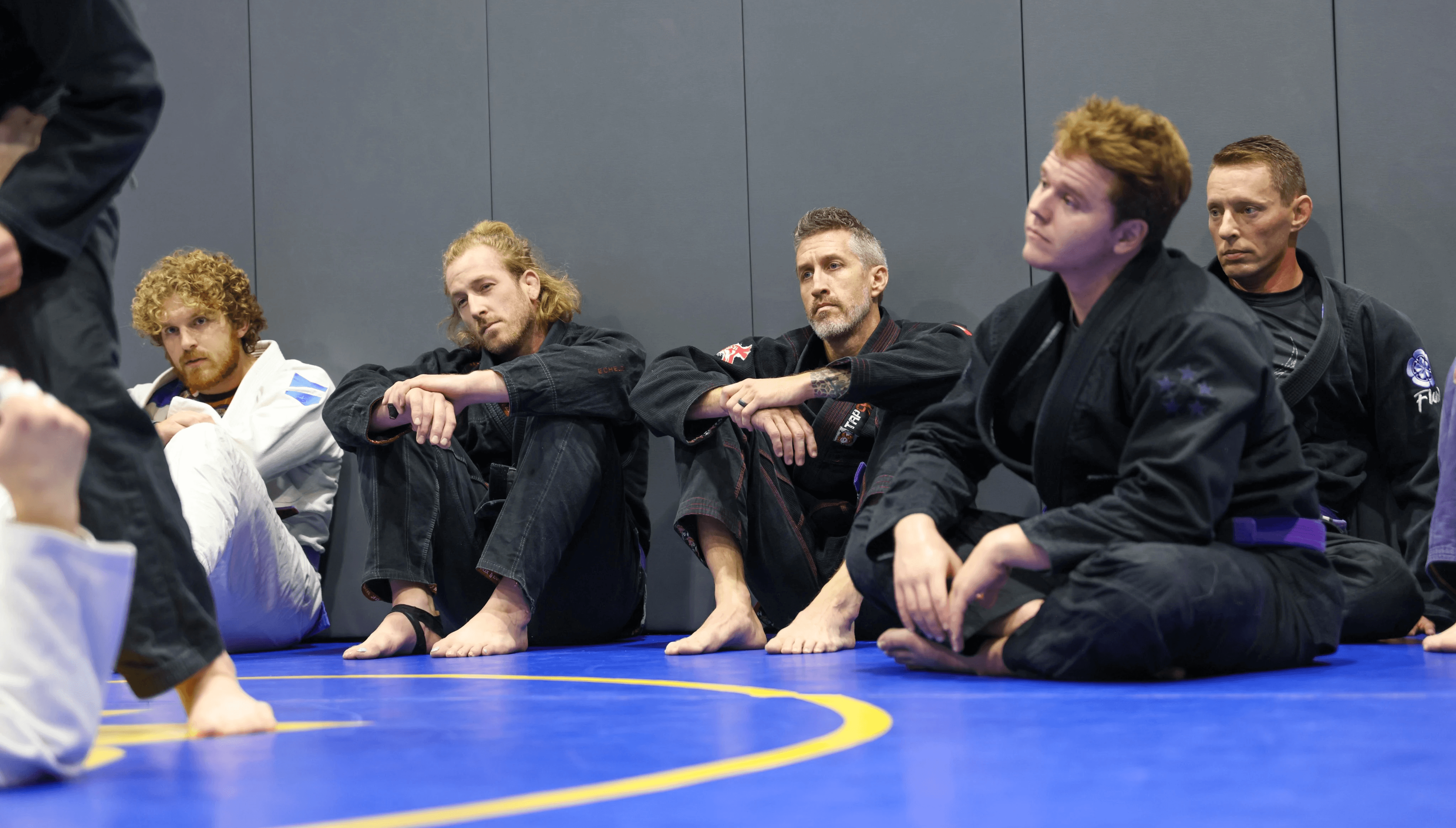 Students watching brazilian jiu jitsu technique