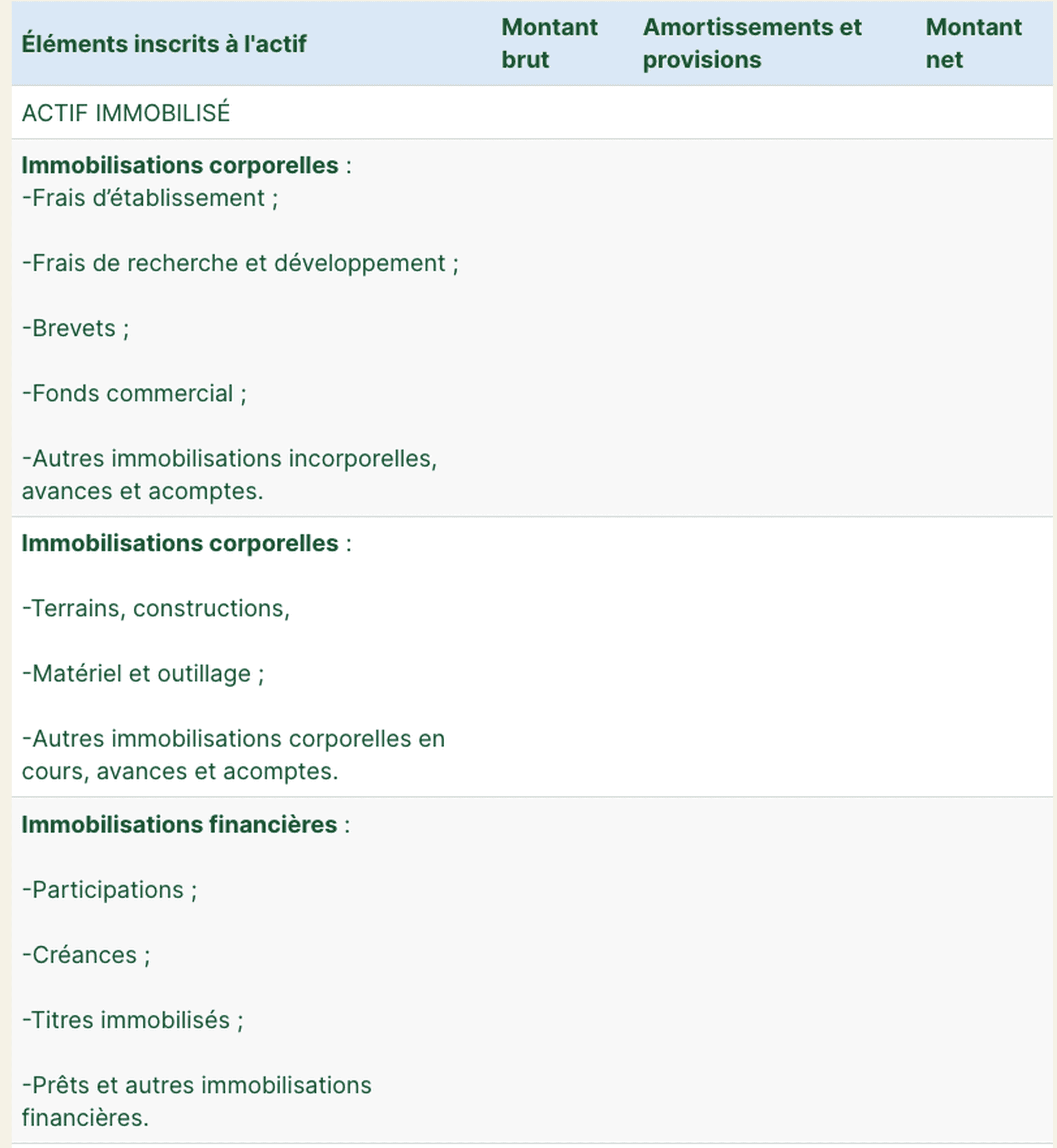 actif du bilan comptable