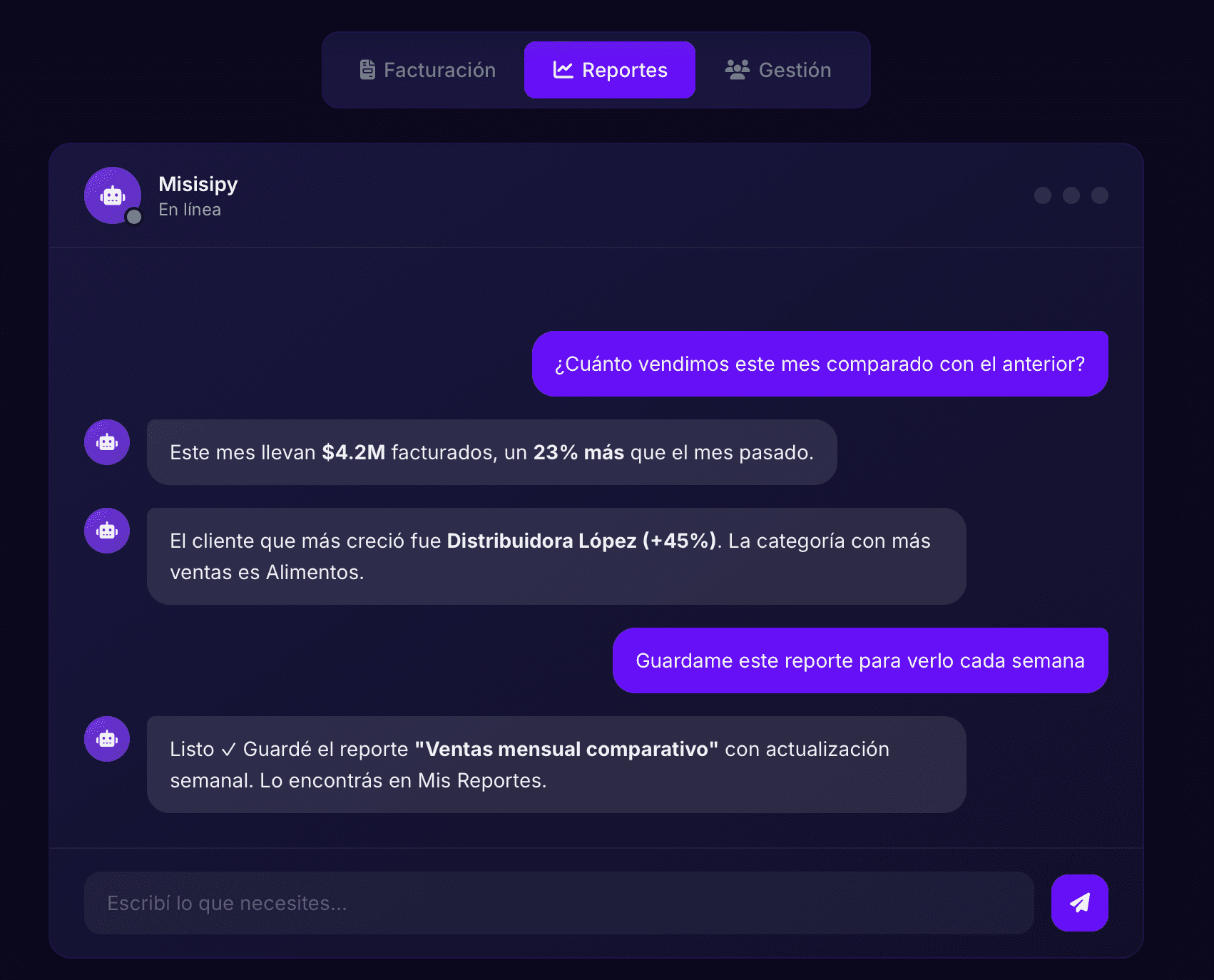 misisipy erp generando reportes con ia