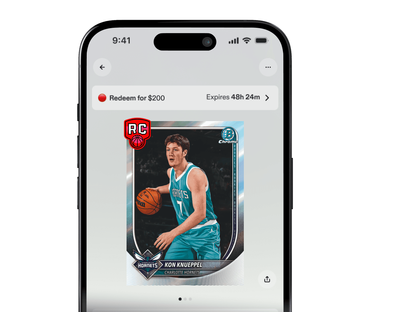 Fanatics Collect app displaying Red RC card collection and redemption for $100 FanCash