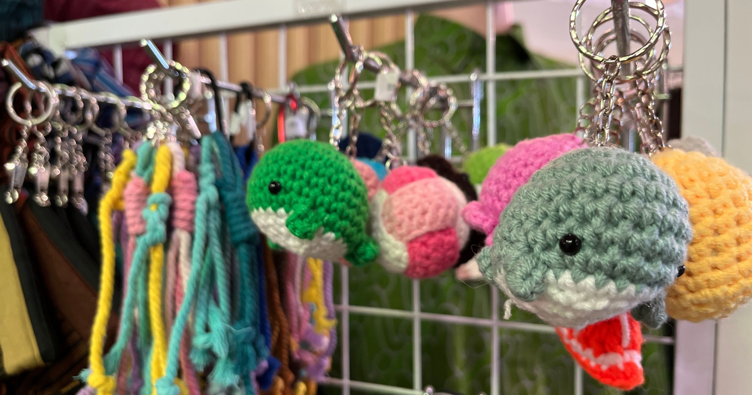 Crochet dolphin keychains
