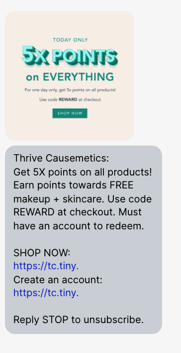 Thrive Causemetics SMS example