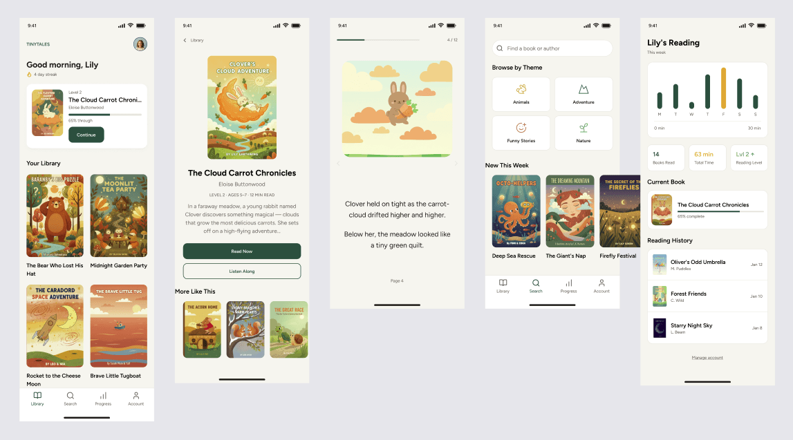 Final TinyTales app screens