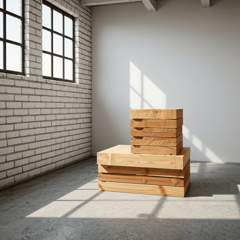 product photography of a set of wooden planks used for construction or woodworking