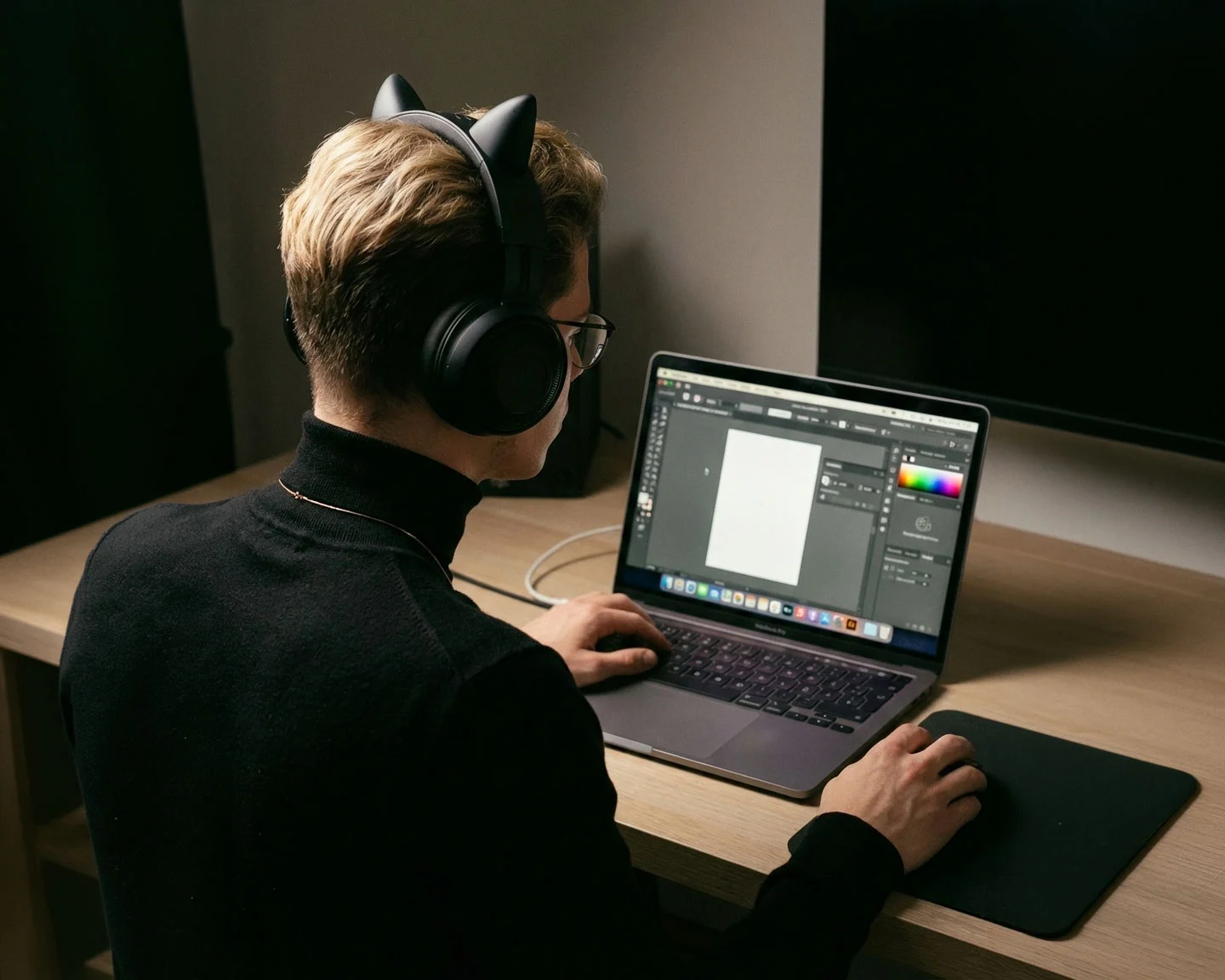 Uomo lavora al computer