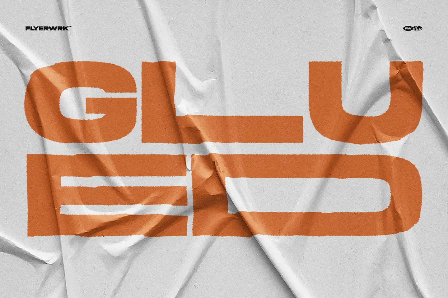 Typography design with wrinkled glued poster texture creating realistic paper effect